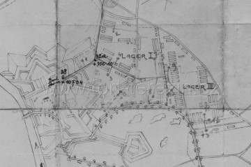 Plán zajateckého tábora v sousedství Malé pevnosti Terezín.